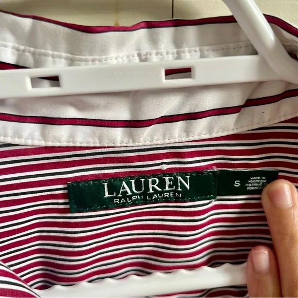Ralph Lauren Women Small Burgundy and White Striped Shirt - Picture 3 of 12